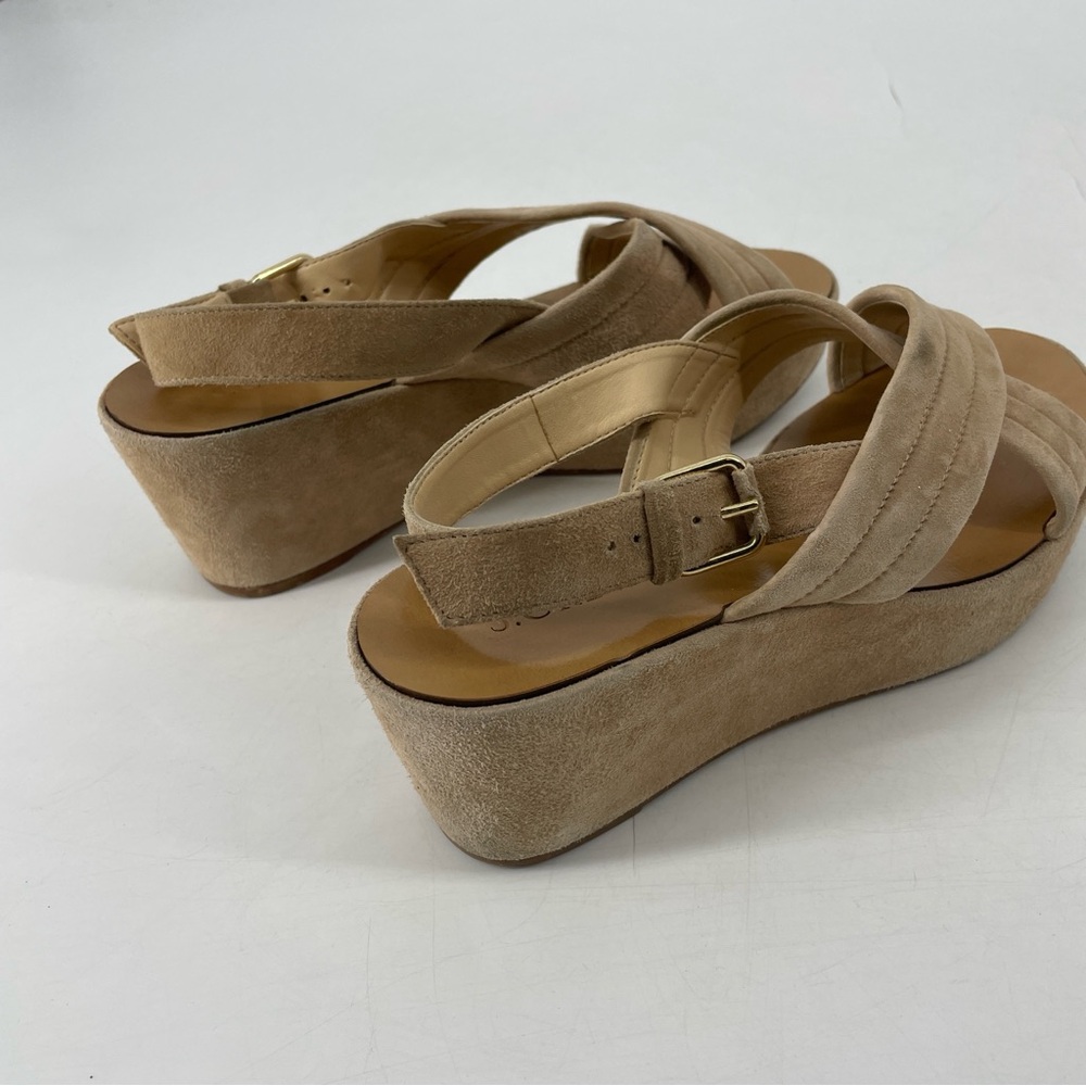 J Crew Marcie Tan Suede Criss Cross Wedge Sandals 8 shoes - Picture 5 of 8